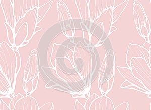 Seamless pattern with hand drawn magnolia flower. Vector illustration. Botanical pattern for textiles and wallpapers