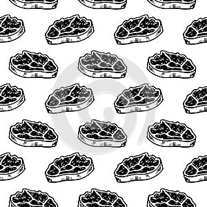 Seamless pattern hand drawn meat. Doodle black sketch. Sign symbol. Decoration element. Isolated on white background. Flat design