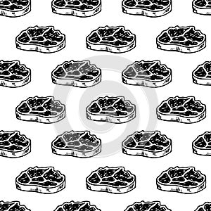 Seamless pattern hand drawn meat. Doodle black sketch. Sign symbol. Decoration element. Isolated on white background. Flat design