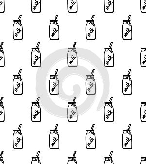 Seamless pattern with hand drawn milk bottle.