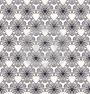 Seamless pattern hand drawn ornamental azulejo mosaic background. Geometric monochrome allover print. Vector floral