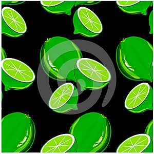 Seamless pattern hand drawn painting green lime on black stock vector illustration