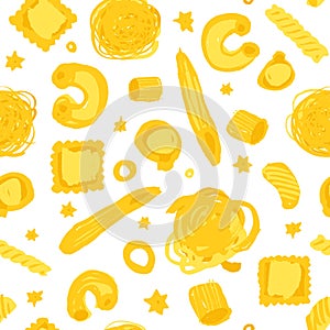 Seamless pattern with hand drawn pasta - vector