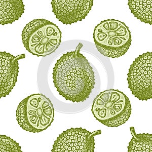 Seamless pattern with hand drawn pastel jackfruit