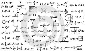 Seamless pattern of hand drawn physics equations and mathematical formulas