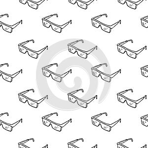 Seamless pattern hand drawn protective glasses. Doodle black sketch. Sign symbol. Decoration element. Isolated on white photo