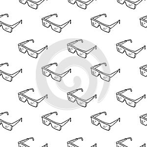 Seamless pattern hand drawn protective glasses. Doodle black sketch. Sign symbol. Decoration element. Isolated on white