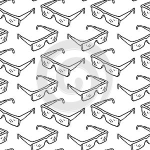 Seamless pattern hand drawn protective glasses. Doodle black sketch. Sign symbol. Decoration element. Isolated on white