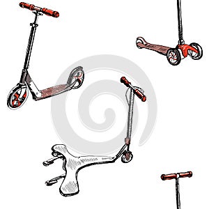 Seamless pattern hand drawn scooters