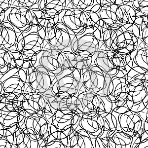 Seamless pattern with hand drawn scribble. Ink illustration. Isolated on white background. Hand drawn black elements.