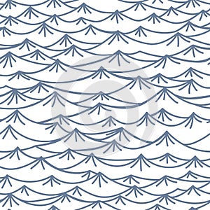 Seamless pattern with hand drawn sea waves in sketch style. Vector endless background in blue colors.