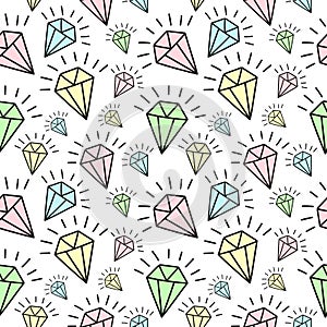 Seamless pattern of hand-drawn shining diamonds. Vector background image for holiday, baby shower