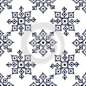 Seamless pattern with hand drawn snowflakes isolated on white