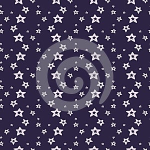 Seamless pattern with hand drawn stars on a dark background. Starry vector illustration.