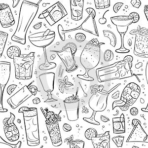 Seamless Pattern With Hand Drawn Summer Cocktail In Glass