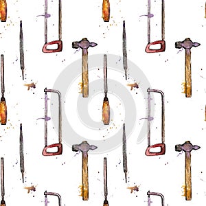 Seamless pattern with hand drawn tool kit