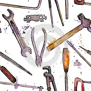Seamless pattern with hand drawn tool kit