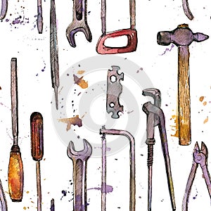 Seamless pattern with hand drawn tool kit