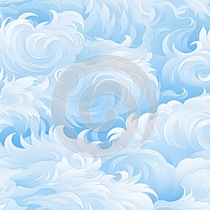 Seamless pattern with hand drawn waves and curls on solid white and light blue backgrounds