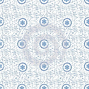 Seamless pattern with hand drawn white blue snow flakes on white background, simple winter background for your design eps10