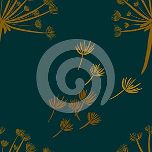 Seamless pattern with hand-drawn yellow with gradient dandelions on blue background. packaging, wallpaper, textile, kitchen, utens