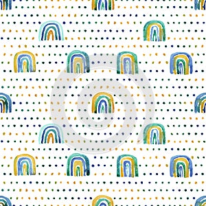 Seamless pattern of hand made watercolor rainbows