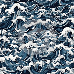 seamless pattern of hand painted stylized sea waves