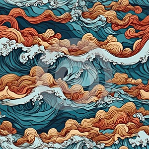 seamless pattern of hand painted stylized sea waves