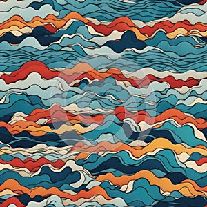 seamless pattern of hand painted stylized sea waves