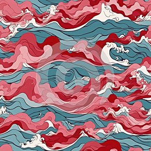 seamless pattern of hand painted stylized sea waves