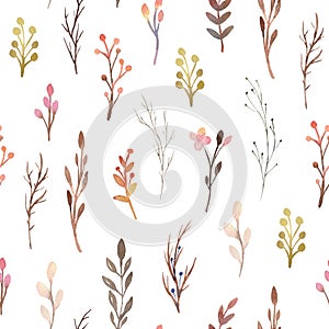 Seamless pattern with hand painted watercolor boho leaves. Cute design for Summer and Fall textile design, scrapbook