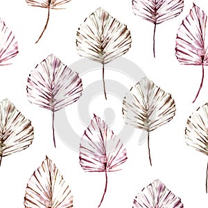 Seamless pattern with hand painted watercolor tropical leaves. Cute design for Summer textile design, scrapbook paper