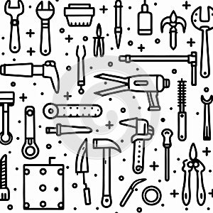 Seamless pattern of hand tools. (18