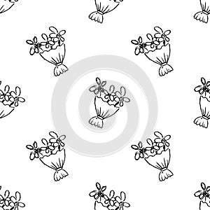 Seamless pattern Handdrawn bouquet doodle icon. Hand drawn black sketch. Sign symbol. Decoration element. White background.