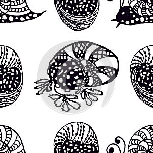 Seamless pattern Handdrawn illustration from the collection of exquisite delicacies of cuisines of the world. The set of snails al