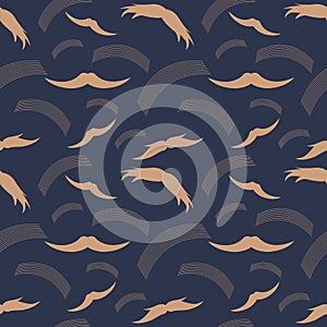 Seamless pattern of handrawn stylish hipster mustache