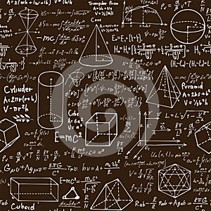 Seamless pattern with handwritten text mathematical formulas