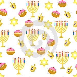 Seamless pattern with Hanukkah traditional symbols vector illustration