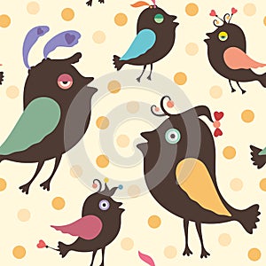 Seamless pattern with happy birds.
