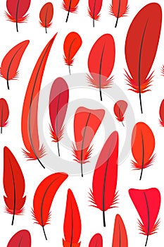Seamless pattern for happy Chinese new year 2017, with different shades of red rooster feathers on white background