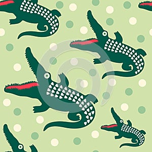 Seamless pattern with happy crocodiles.