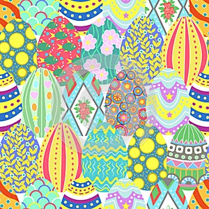 Seamless pattern with Happy Easter holiday traditional symbol - colorful eggs