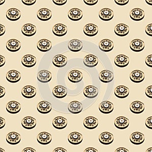 Seamless pattern of hard drive parts isolated on beige background.