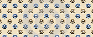 Seamless pattern of hard drive parts isolated on beige background.