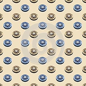 Seamless pattern of hard drive parts isolated on beige background.
