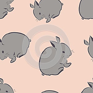 Seamless pattern with hares rabbits of gray color on a pink background. Design for wallpaper, textile