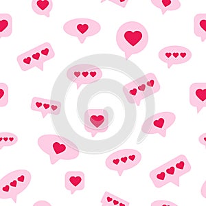 Seamless pattern of heart buttons, hearts in speech bubbles