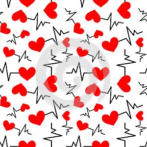 Seamless pattern with heart icon with heartbeat symbol