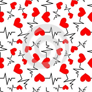 Seamless pattern with heart icon with heartbeat symbol