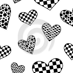 Seamless pattern hearts black and white vector illustration